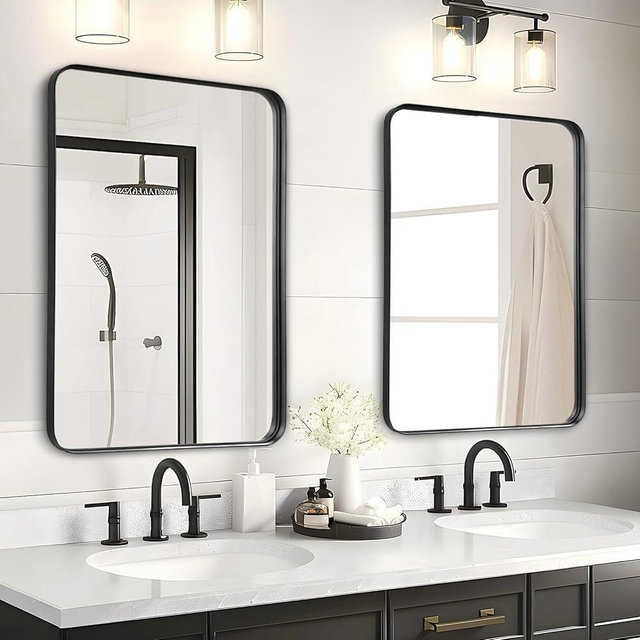 Fabuday Bathroom Mirrors Over Sink 2 Pack- 36x24 Inch Black Matte Framed Mirrors Wall Mounted, Large Rectangle Vanity Mirror Metal Frame for Bathroom Double Sink, Farmhouse, Bedroom, Restroom