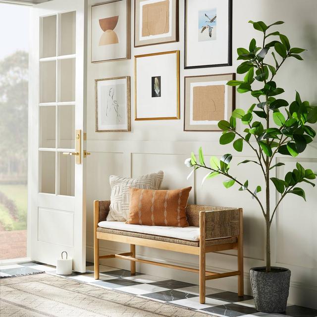 Elden Wood Bench with Woven Back and Loose Cushion Seat - Threshold™ designed with Studio McGee