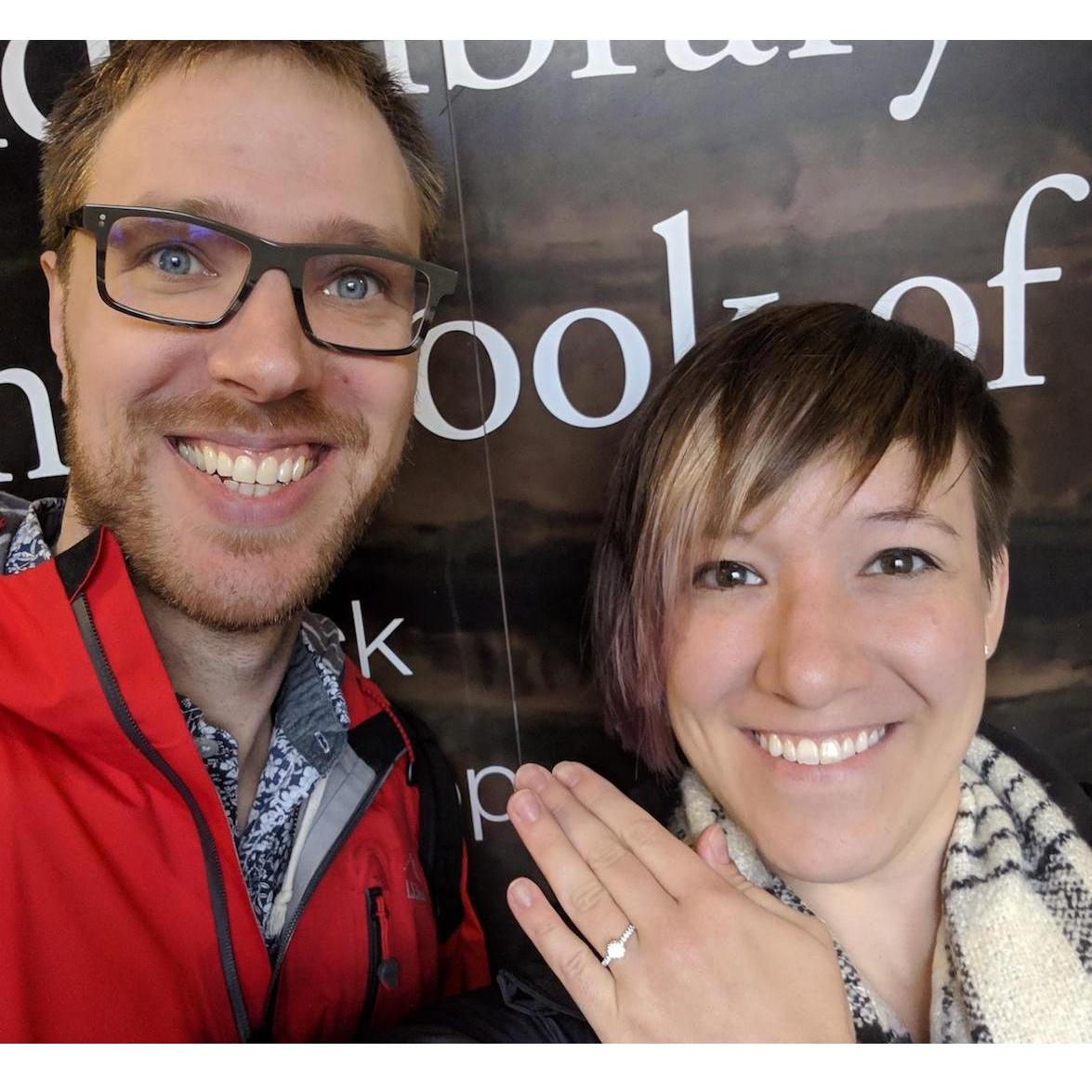 Showing off the ring and our big smiles post-engagement