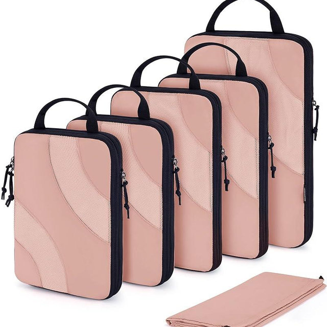 BAGSMART Compression Packing Cubes, 6 Set Travel Packing Cubes for Carry on Suitcases, Compression Suitcase Organizers Bag Set & Travel Cubes, Lightweight Packing Organizers with Shoe Bag Dusty Pink