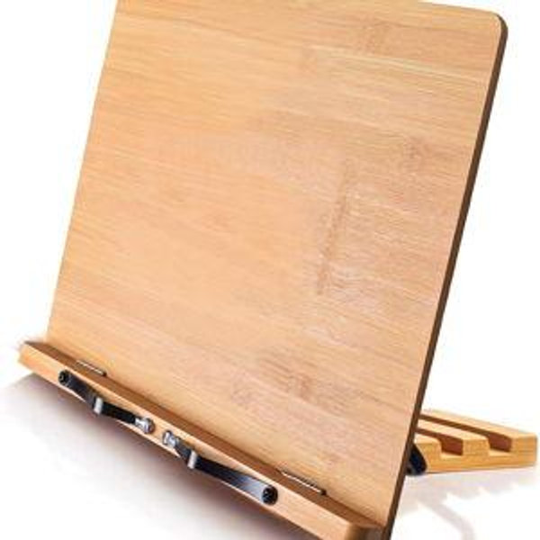 wishacc Bamboo Book Stand Cookbook Holder with 5 Adjustable Height 13.2 x 9.2"