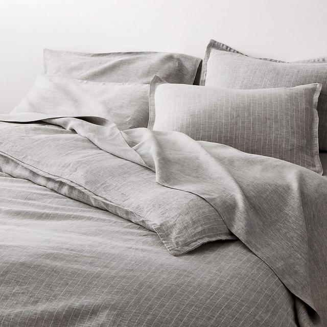 Pure Linen Pinstripe Grey Full/Queen Duvet Cover
