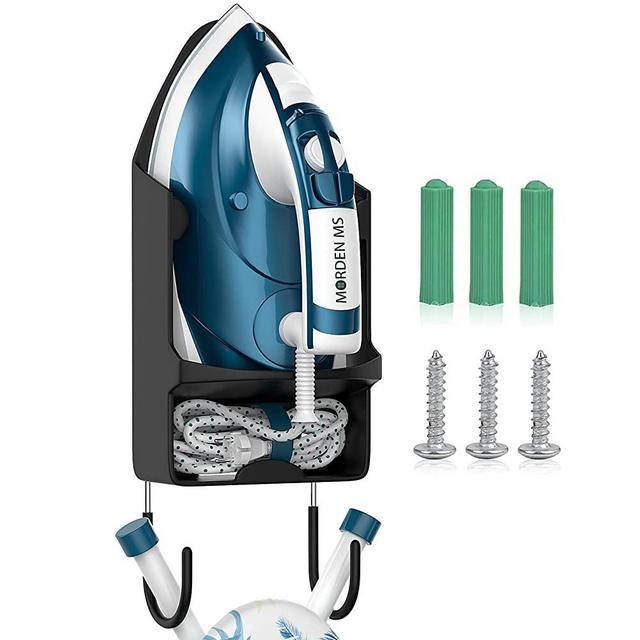 Ironing Board Hanger Wall Mount, Electric Iron Holder Laundry Room Iron and Ironing Board Storage Organizer Shelf with Removable Hooks for Household Bathroom Cabinet - for Max 5.5 inch Width
