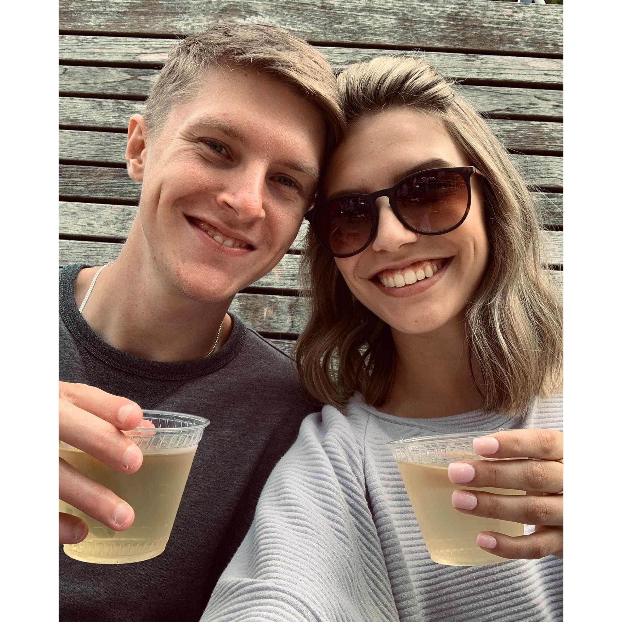 Hours before we got engaged in Chicago drinking wine along the river… Britt thought he might propose here lol