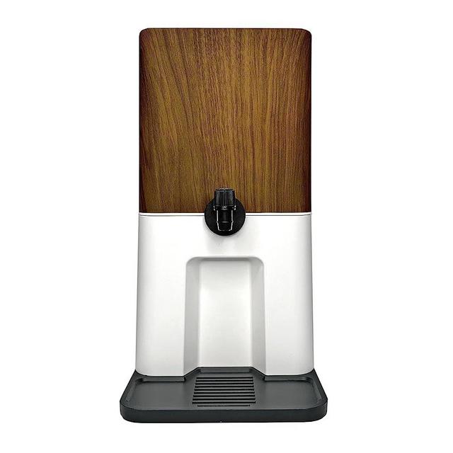 BEBLY Box Wine Dispenser - Fits 3L Wine Bags - Decorative Designs to Elevate Any Event - Includes Chill Pack, Tent Card/Marker, Gold+Blk Spigots, Reusable Bags for Cocktails, Cold Brew & more - Walnut