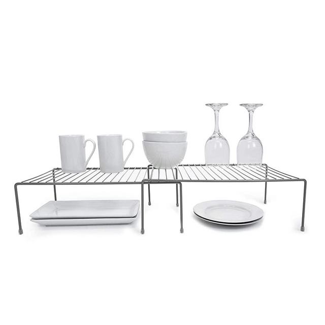 Smart Design Cabinet Storage Shelf Rack - Large Expandable (10 x 32.5 Inch) - Steel Metal Wire - Rust Resistant Coating - Dish, Counter & Pantry Organization - Kitchen [Charcoal Gray]