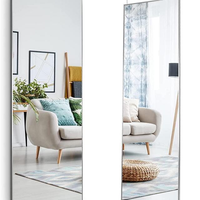 Over The Door Mirror Mirrotek Full Length Mirror Aluminum Frame Silver Mirror. 13.7 x 48 Inches. (MT1012)