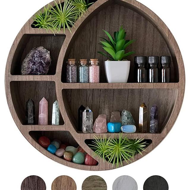 Crescent Moon Shelf Wall Decor - Rustic Wooden Moon Shelf for Crystals, Stones & Essential Oils - Wall-Mounted & Easy to Hang - Boho Shelf for Nursery or Bedrooms - 14 x 14 x 3.5 in. (Light Brown)