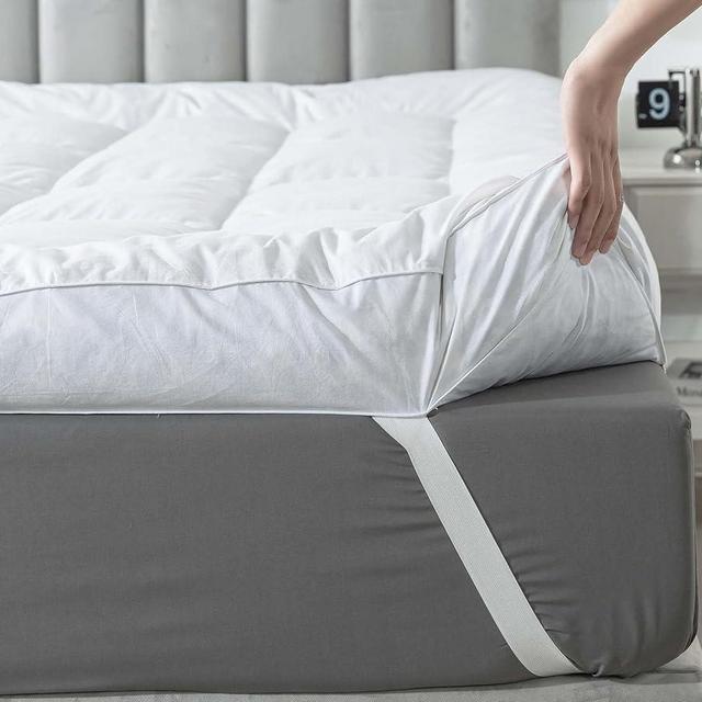 WhatsBedding 5 Inch Duck Feather Bed King Size, 100% Cotton Extra Thick Mattress Topper, Overfilled Pillow Top, Hotel Collection Mattress Topper, 78x80 in, 22LB