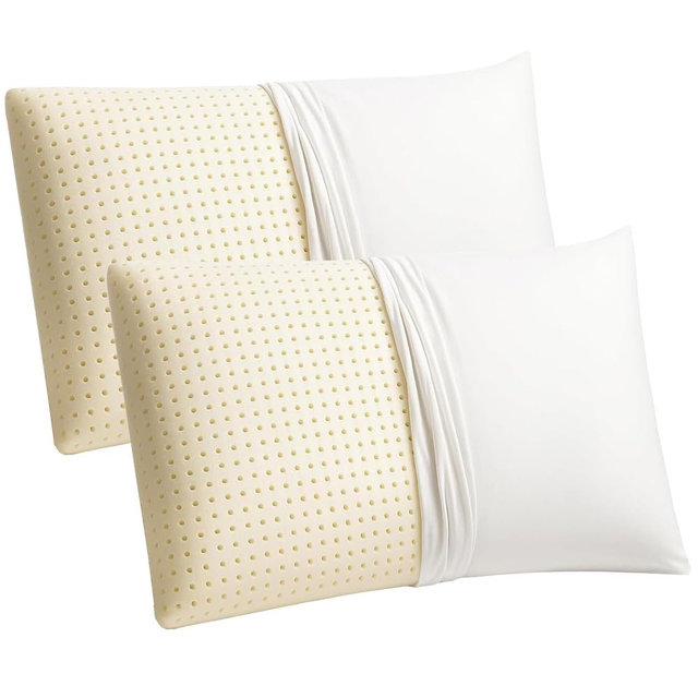 ORGANIC TEXTILES 100% Talalay Latex Bed Pillow with GOTS Certified Organic Cotton Cover (Standard Size - Soft) - Pack of 2
