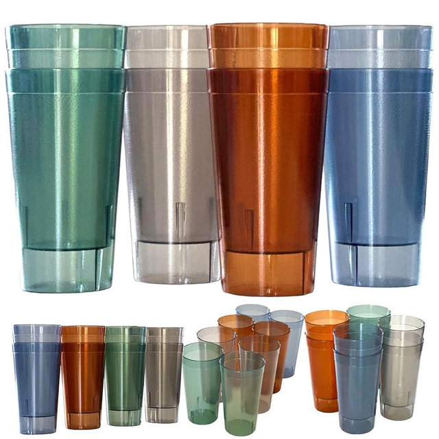 Oojami Set of 16 Plastic Tumblers, 20-Ounce Reusable Cups, BPA-Free & Shatterproof, Stackable Restaurant-Style Drinking Glasses for Water, Juice, and Everyday Use, Dishwasher Safe 20 oz