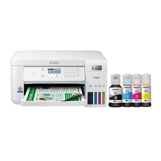 Epson EcoTank ET-3830 Wireless Color All-in-One Cartridge-Free Supertank Printer with Scan, Copy, Auto 2-Sided Printing and Ethernet – The Perfect Printer for Productive Families