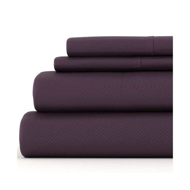 Luxe Embossed 4 Piece Sheet Set - Ultra Soft - Becky Cameron, Chevron Purple, California King