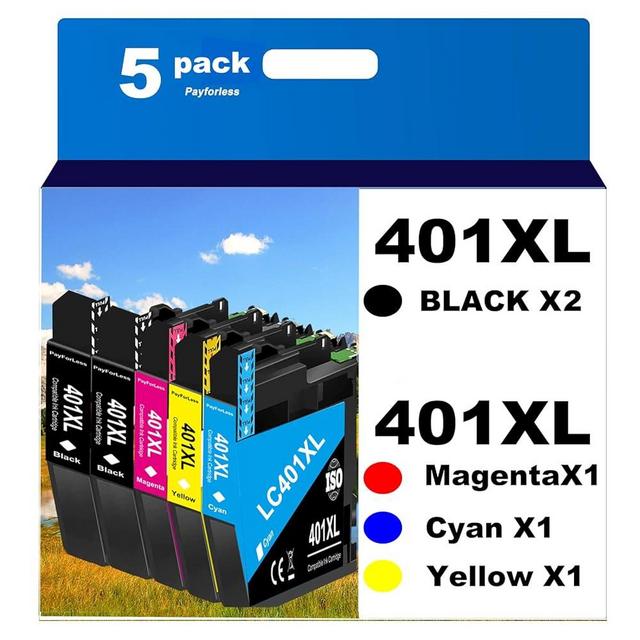 PayForLess LC401XL Ink Cartridges for Brother Printer Compatible for LC401 Ink Cartridges for MFC-J1010DW MFC-J1012DW MFC-J1170DW Printer 5 Pack (2 Black, 1 Cyan, 1 Magenta, 1 Yellow)