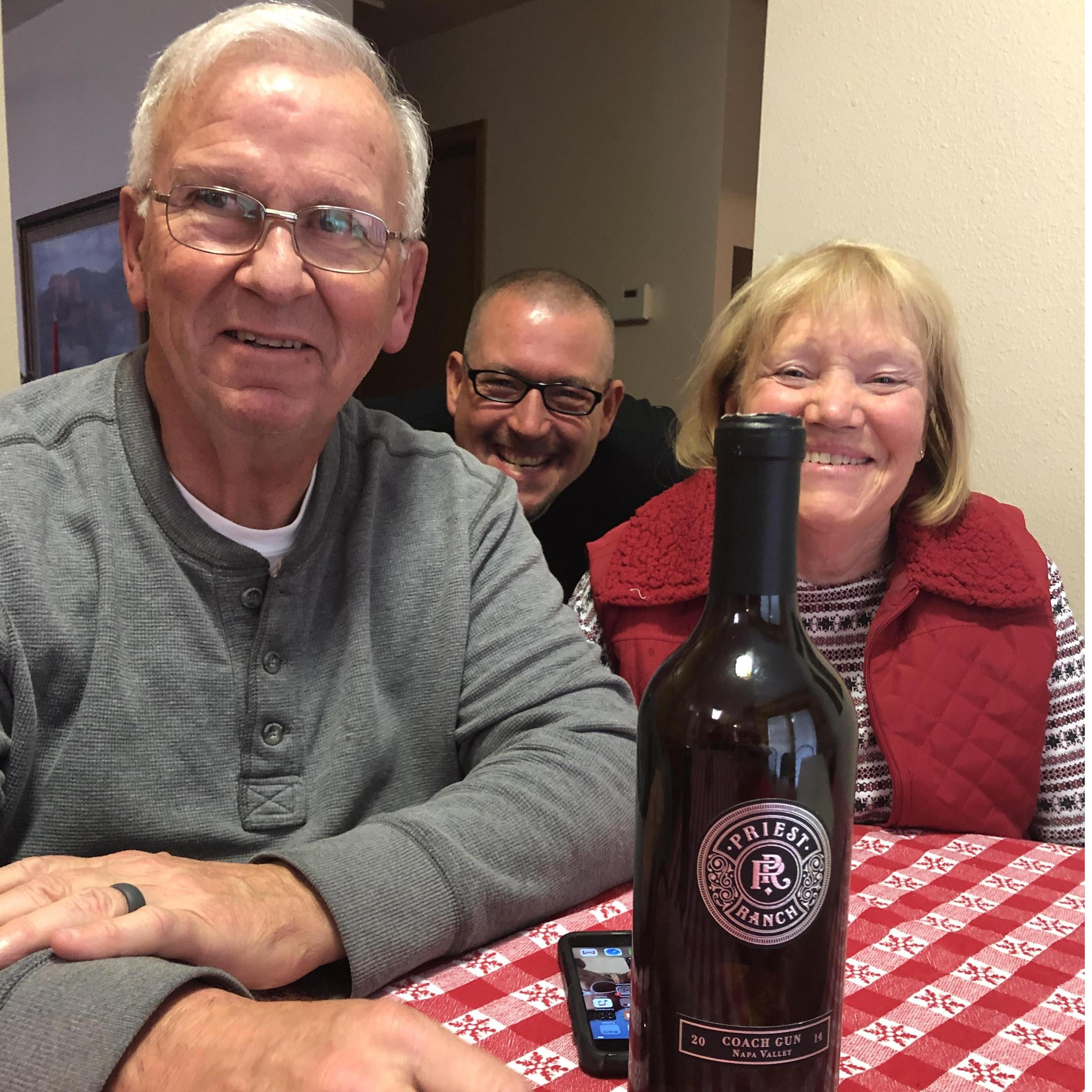 PARENTS AND STEVE ON CHRISTMAS AT MARYS FOR A DELICIOUS DINNER AND DELICIOUS WINE!! THANKS PRIEST RANCH:)