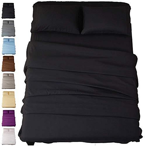 SONORO KATE Bed Sheet Set Super Soft Microfiber 1800 Thread Count Luxury Egyptian Sheets 18-Inch Deep Pocket Wrinkle and Hypoallergenic-4 Piece(Queen Black)
