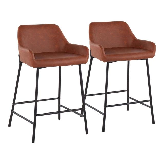 Set of 2 Daniella Metal/Faux Leather Counter Height Barstools Black/Camel - LumiSource