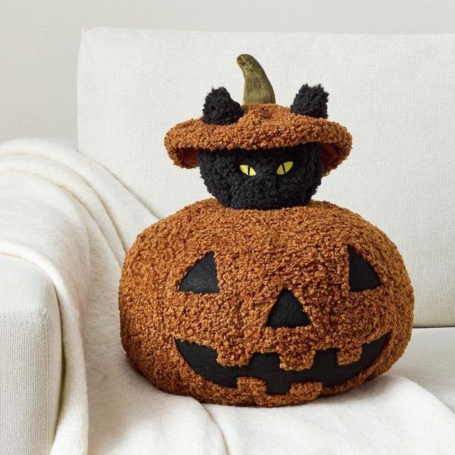 Peek a Boo Cat Shaped Pillow Cover, Orange/Black, 14" x 9"