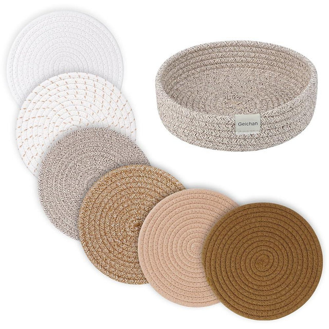 Geichan 8inch Trivets for Hot Dishes, Hot pots and Pans, Extra Large Thick Heat Resistant Large Coasters,Pot Holders for Kitchen, Hot Plate Mats for Kitchen Countertops Storage Basket, 6 Pcs