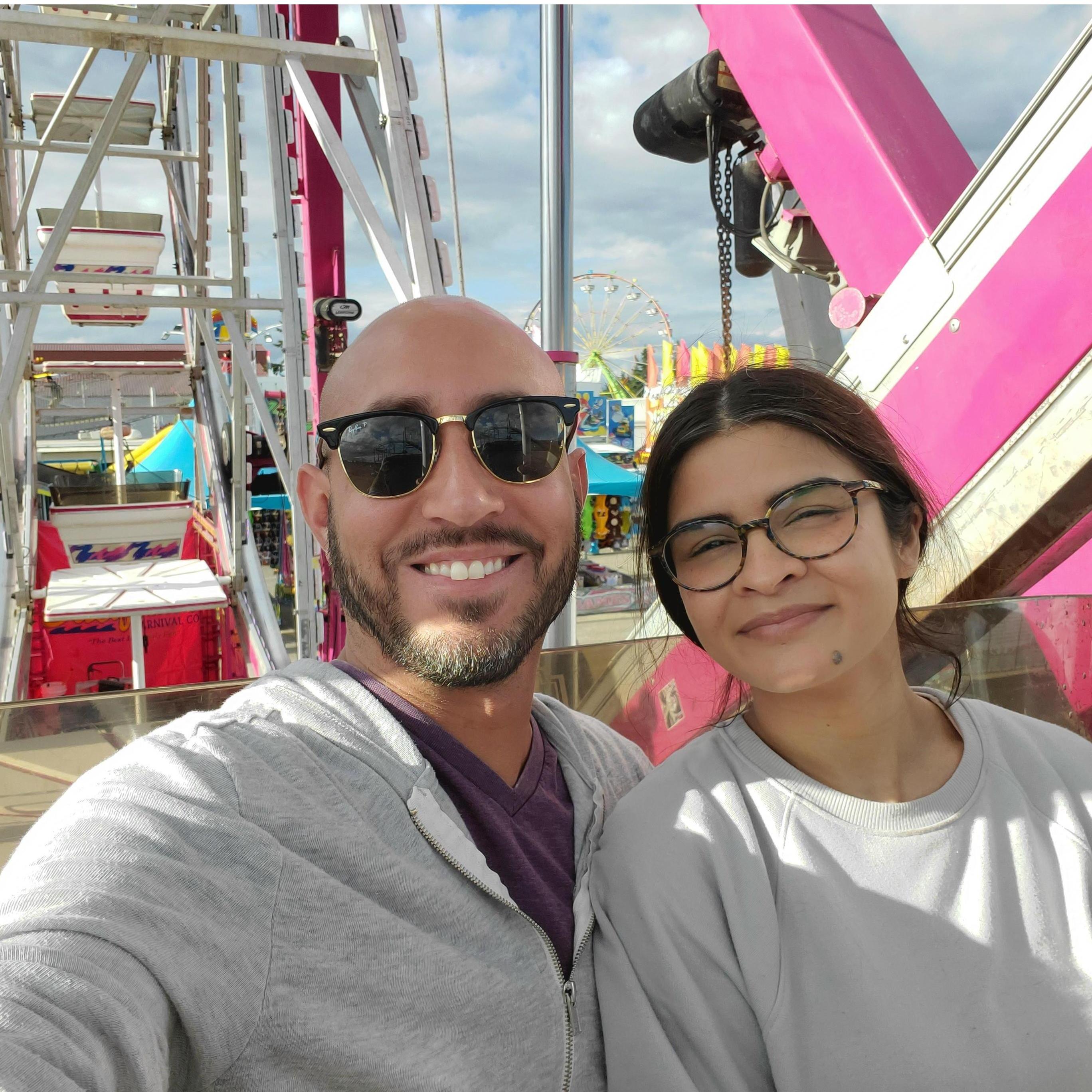 At the carnival. Tommy only likes the baby rides.