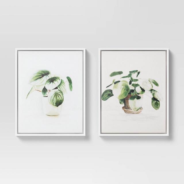 (Set of 2)16" x 20" Pilea Peperomoides & Peperomia Melon Framed Canvas - Threshold™
