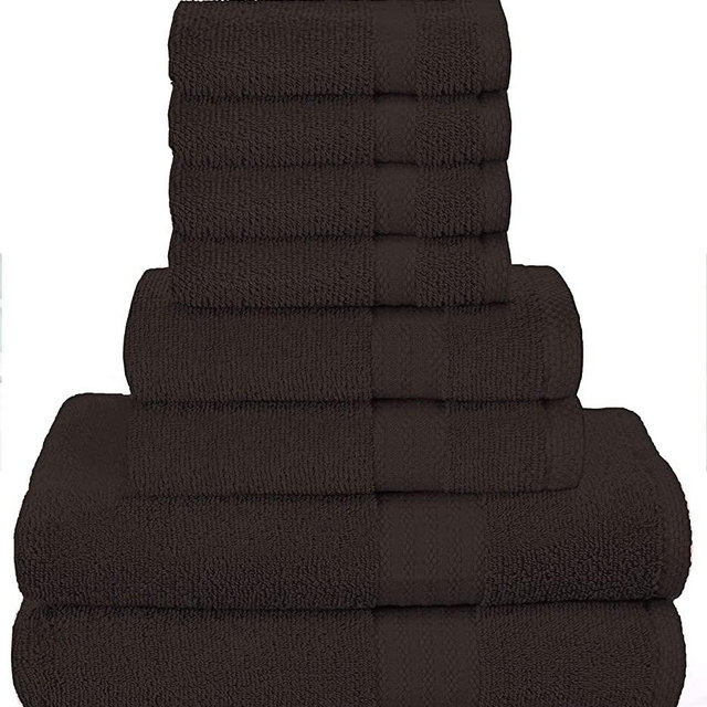 GLAMBURG Ultra Soft 8-Piece Towel Set - 100% Pure Ringspun Cotton, Contains 2 Oversized Bath Towels 27x54, 2 Hand Towels 16x28, 4 Wash Cloths 13x13 - Ideal for Everyday use - Chocolate Brown