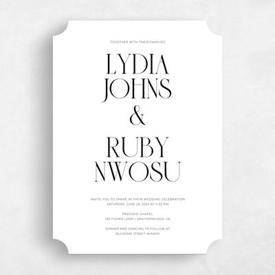 White Ticket Wedding Invitation - Amberley Portrait