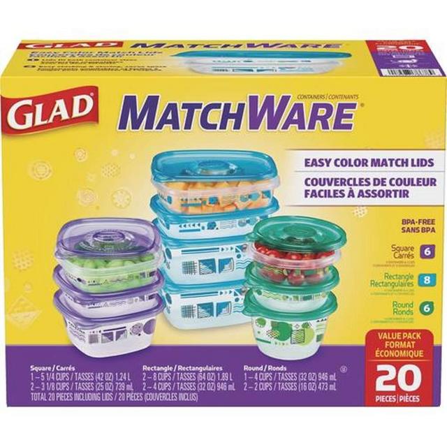 Glad Value Pack Food Storage Containers, Pack-20, Clear, 20 Count