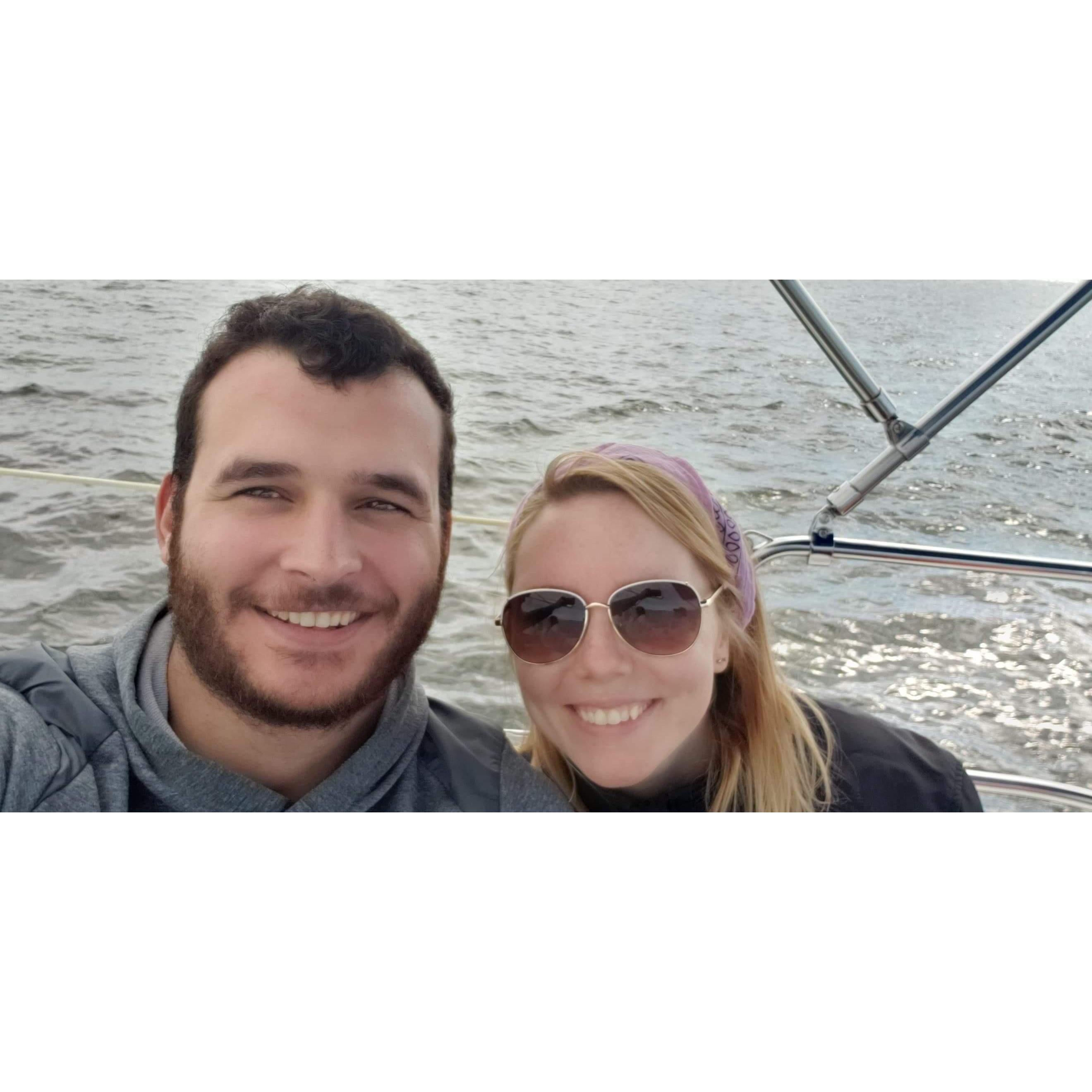 Enjoying the family sailboat.