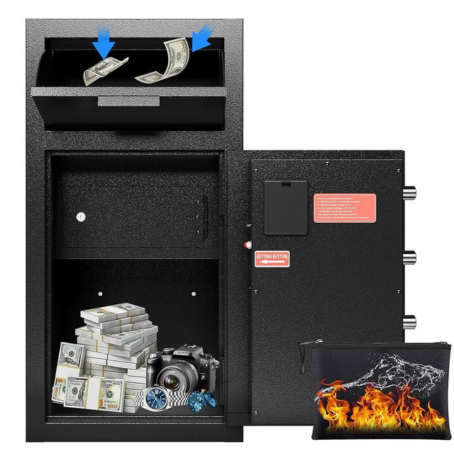 Cash Safe With Drop Slot 4.0 CUB Drop Safe for Business Money Depository Safes Box With Internal Keyed Locking Compartment Anti-Fishing Digital Combination for Home Hotel Restaurant Liquor Store