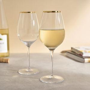 Twine Gilded Stemmed Wine Glasses, Stylish Drinking Glasses with Gold Rim for Red and White Wines, Housewarming, Anniversary, Wedding Gifts, Elegant Home Bar Glassware, Wine Lovers, 14 oz, Set of 2