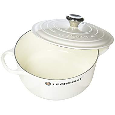 Le Creuset LS2501-2416SS Enameled Cast Iron 4.5 quart Signature Round Dutch Oven, White
