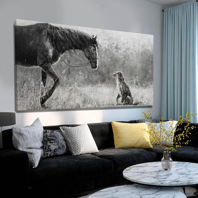 Dog Wall Picture Contemporary Canvas Wall Art Animal Wall Paintings 24"x48" Wall Prints for Living Room Pictures for Office