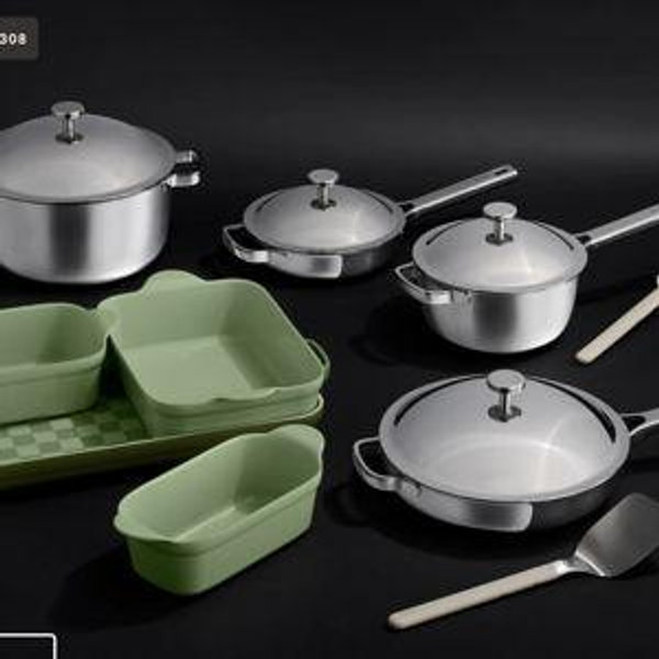 Titanium Pro Cookware + Bakeware Set in Chrome & Sage