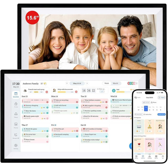 AMABOO 15.6" Digital Calendar Frame – Interactive Touchscreen Eletronic Calendars, Smart Family Planner for Schedule, Photo Display, Meals, Chore Chart & Tasks, Wall & Desk Mountable