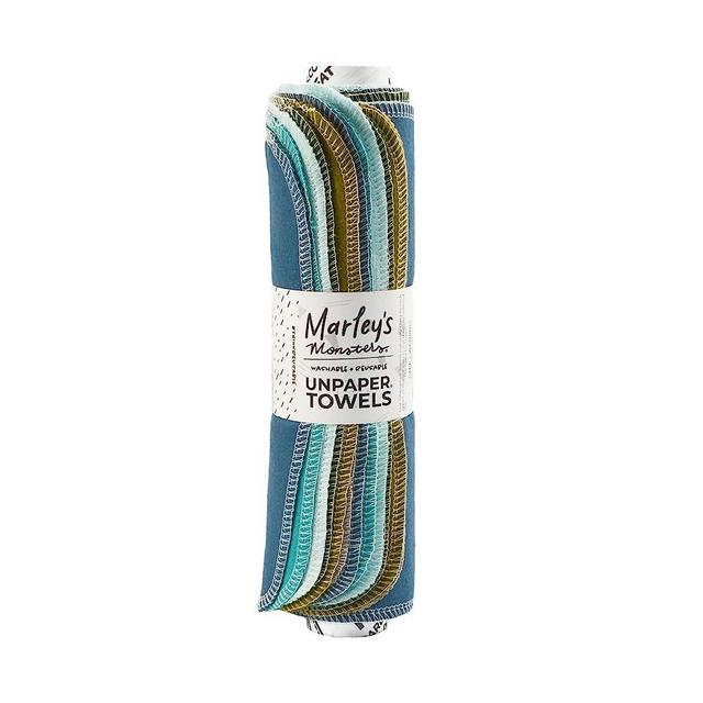 Marley's Monsters UNpaper Towels - 12 Count roll, Reusable Paper Towels Cotton, Tree Free (Oceanic)