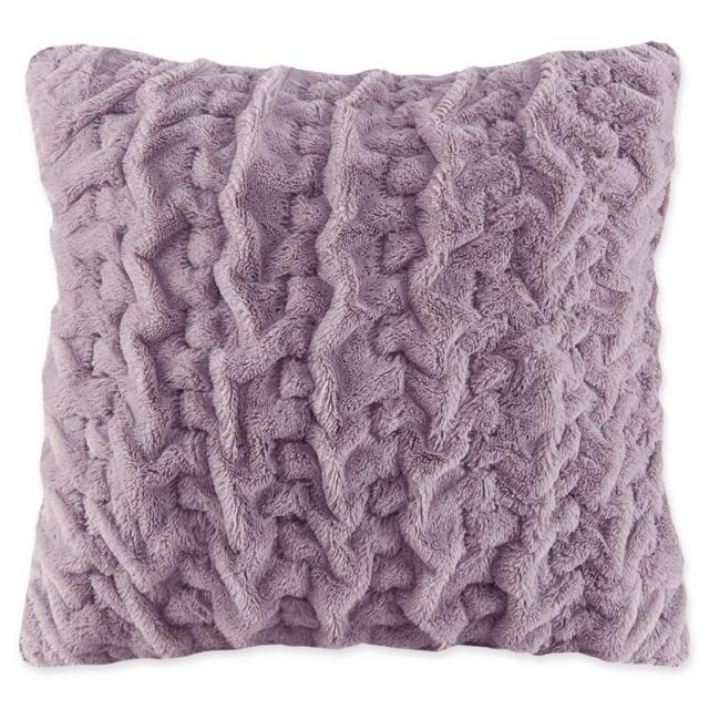 Madison Park Ruched Faux Fur Square Throw Pillow in Lavender