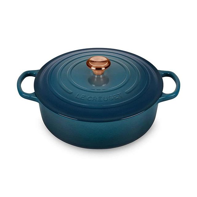 Le Creuset Signature Cast Iron Deep Teal 6.75-quart Round Wide Dutch Oven with Copper Knob