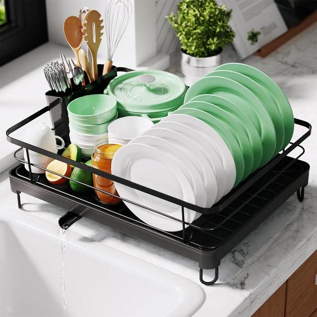 Kitsure Dish Drying Rack Space-Saving Dish Rack, Dish Racks for Kitchen Counter, Durable Stainless Steel Kitchen Drying Rack with a Cutlery Holder, Drying Rack for Dishes, Knives, Spoons,4094