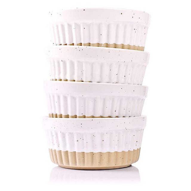 Arthausen 8 oz Ramekins for Baking, Set of 4 Piece Bakeware Set - Stackable White Modern Farmhouse Ceramic Stoneware Baking Steaming Microwave & Instapot Safe