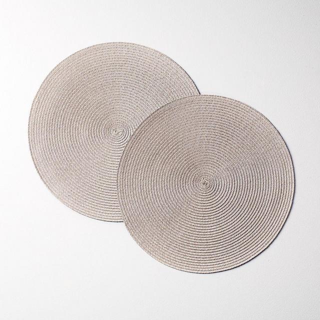 Round Woven Placemats, Set of 2, Metallic
