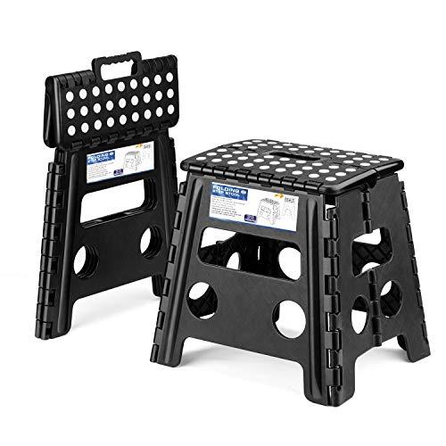 Acko 2PACK Folding Step Stool - 13 inch Height Premium Heavy Duty Foldable Stool Adults, Kitchen Garden Bathroom Stepping Stool (Black, 2PACK)