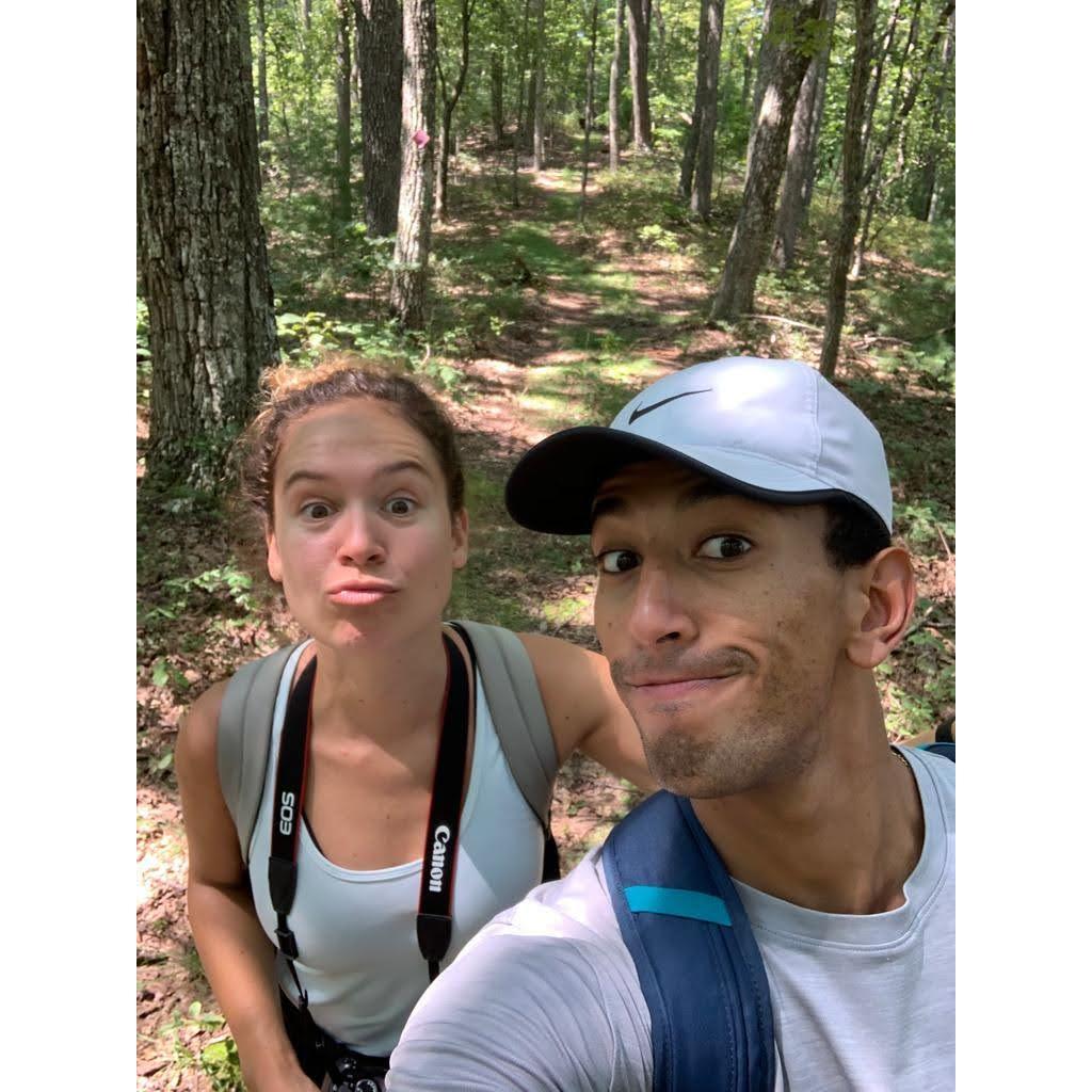 Hiking during one of our more successful (IYKYK) camping trips.