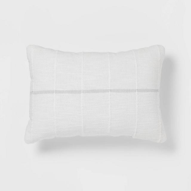 Oblong Textured Stripe Decorative Throw Pillow White/Light Gray - Threshold™