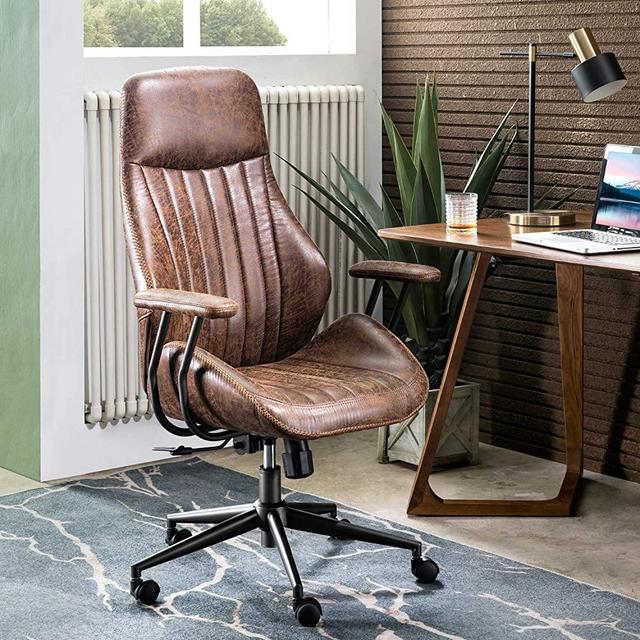ovios Ergonomic Office Chair,Modern Computer Desk Chair,high Back Suede Fabric Desk Chair with Lumbar Support for Executive or Home Office (Dark Coffee)
