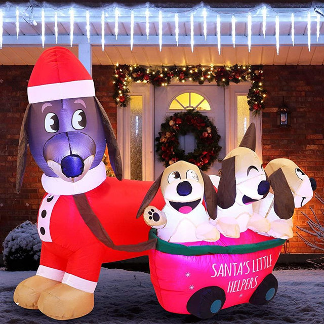 Joiedomi 5 FT Long Puppy Inflatable with Built-in LEDs Blow Up Inflatables for Xmas Party Indoor, Outdoor Yard Garden, Lawn Winter Decor.