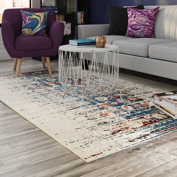 Sasha Ivory/Blue Area Rug 6'7 x 9'2
