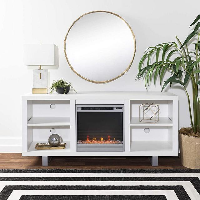 New 58 Inch Wide Simple Modern Fireplace Television Stand in White Finish