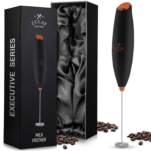 Zulay Executive Series Ultra Premium Gift Milk Frother For Coffee - Coffee Frother Handheld Foam Maker For Lattes - Electric Milk Frother Handheld For Coffee, No Stand (Deluxe Black)