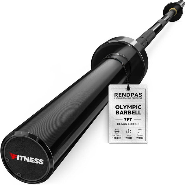 Rendpas 7FT Olympic Barbell Bar 45lb (20kg), 2-Inch 1000 lb High Capacity Weight Bar for Powerlifting, Alloy Steel with Needle Bearings